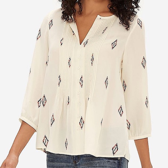 The Limited Diamond Aztec Pleated Button Down Blouse | Size: S - Picture 2 of 10